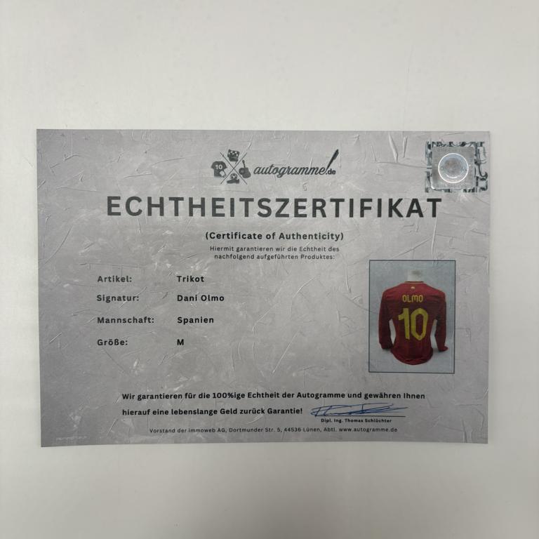 Spanien Trikot langarm Dani Olmo signiert Adidas COA Autogramm M