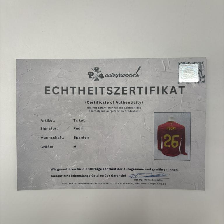 Spanien Trikot langarm Pedri signiert Adidas COA Autogramm M