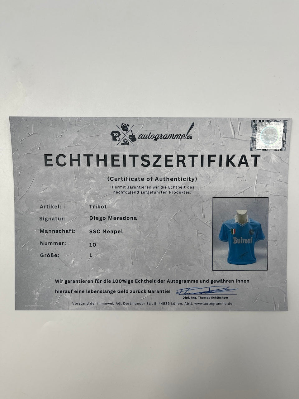 SSC Neapel Trikot Diego Maradona signiert Autogramm COA L