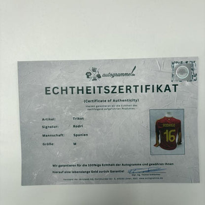 Spanien Trikot langarm Rodri signiert Adidas COA Autogramm M