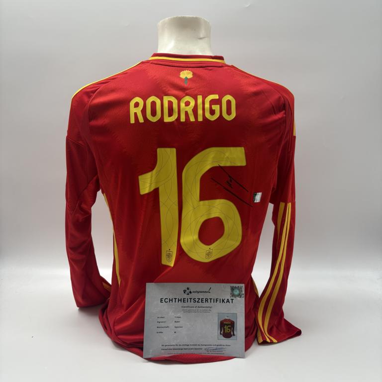 Spanien Trikot langarm Rodri signiert Adidas COA Autogramm M