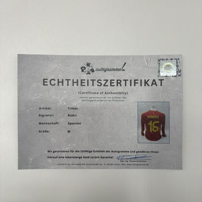 Spanien Trikot langarm Rodri signiert Adidas COA Autogramm M