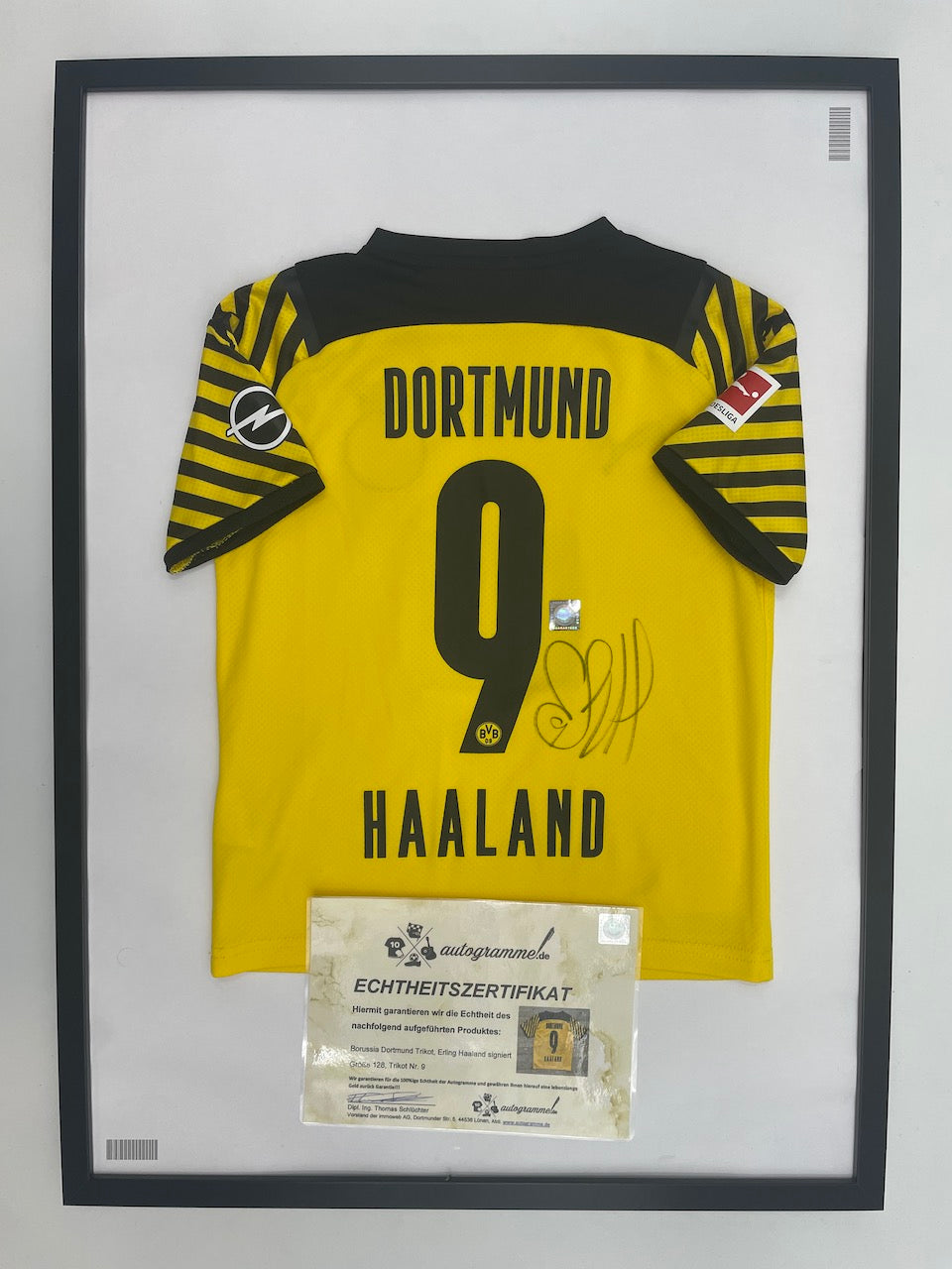 Borussia Dortmund Trikot Erling Haaland signiert im Rahmen COA Puma BVB Fußball