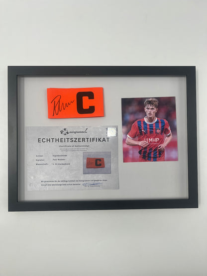 Captain's armband signed by Paul Wanner in a frame, Heidenheim autograph