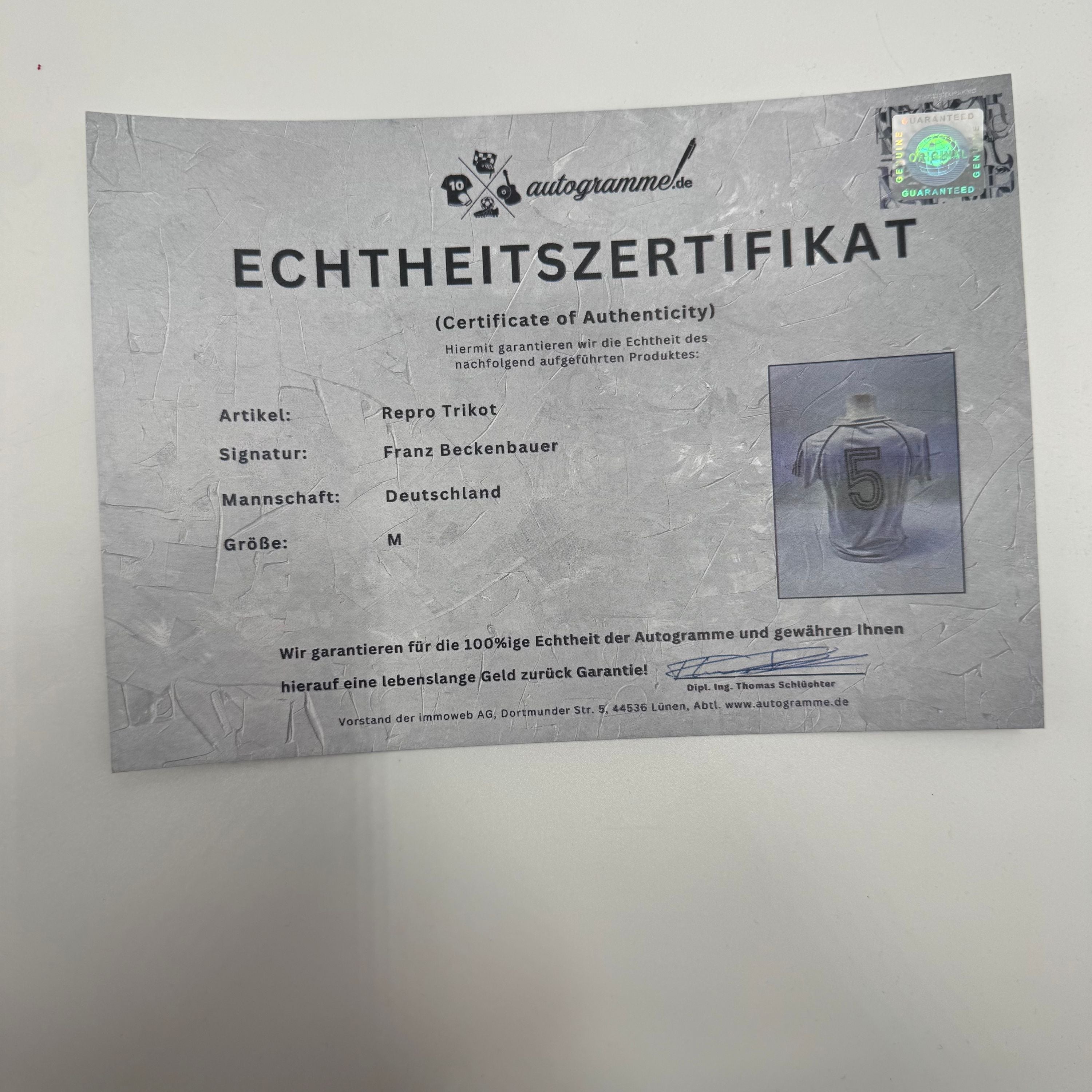 DFB Repro Trikot Franz Beckenbauer signiert Adidas COA Deutschland DFB Kaiser M