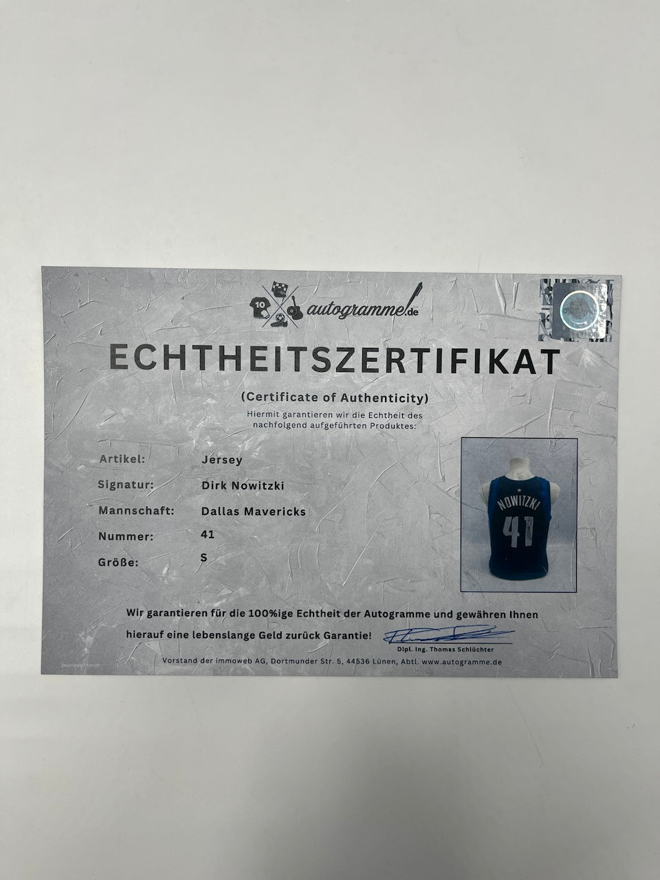 Dallas Mavericks Jersey Dirk Nowitzki signiert NBA Basketball COA S