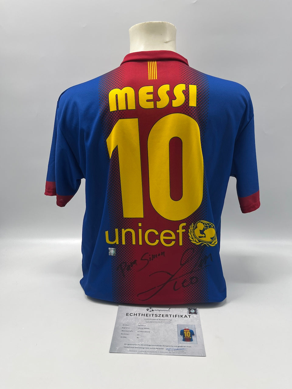 FC Barcelona Fanshirt Lionel Messi signiert Autogramm COA XL