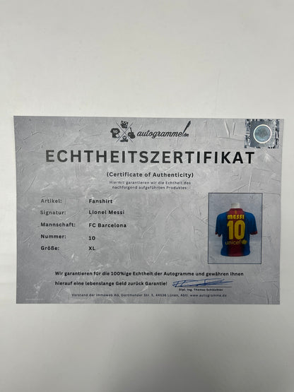FC Barcelona Fanshirt Lionel Messi signiert Autogramm COA XL