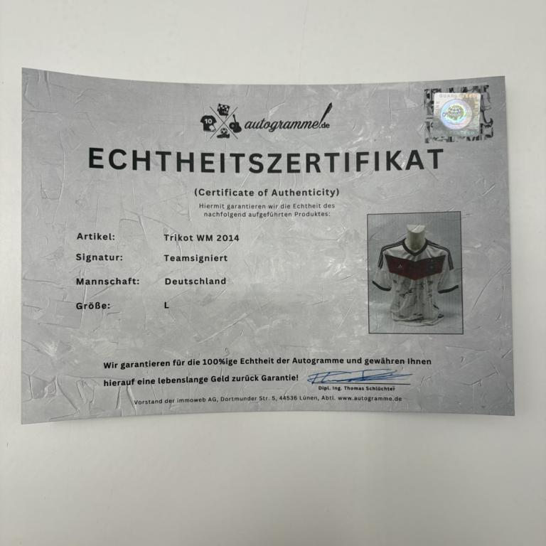 Deutschland Trikot WM 2014 Teamsigniert Autogramm DFB Weltmeister Adidas L