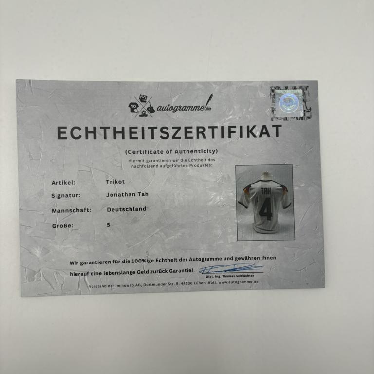 DFB Trikot WM 2026 Jonathan Tah signiert Autogramme Adidas COA neu S