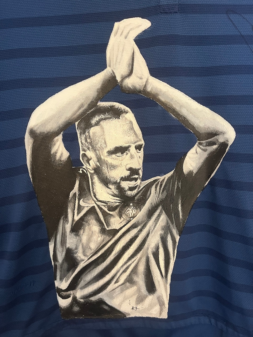 Frankreich Trikot Portrait Franck Ribery handgemalt und signiert Nike XL