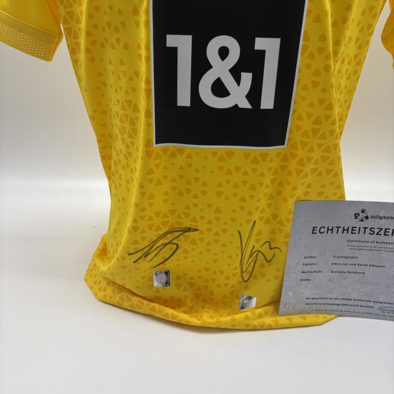 Borussia Dortmund Trainingsshirt Emre Can und Karim Adeyemi signiert Puma COA  Autogramm L