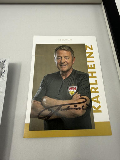 Kapitänsbinde Karlheinz Förster signiert im Rahmen VFB Stuttgart Fußball Autogramm