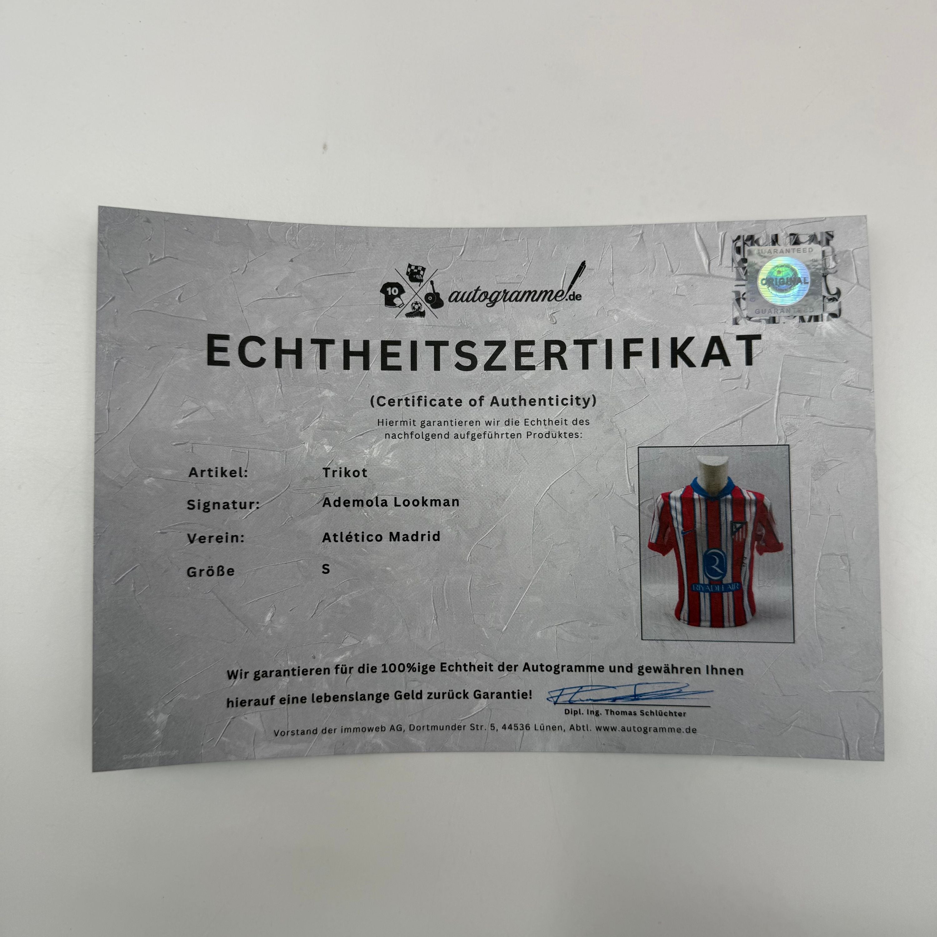 Atletico Madrid Trikot Ademola Lookman signiert Autogramm Nike COA S