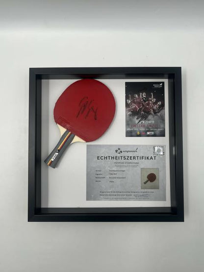 Tischtennisschläger Timo Boll signiert im Rahmen Autogramm Borussia Düsseldorf