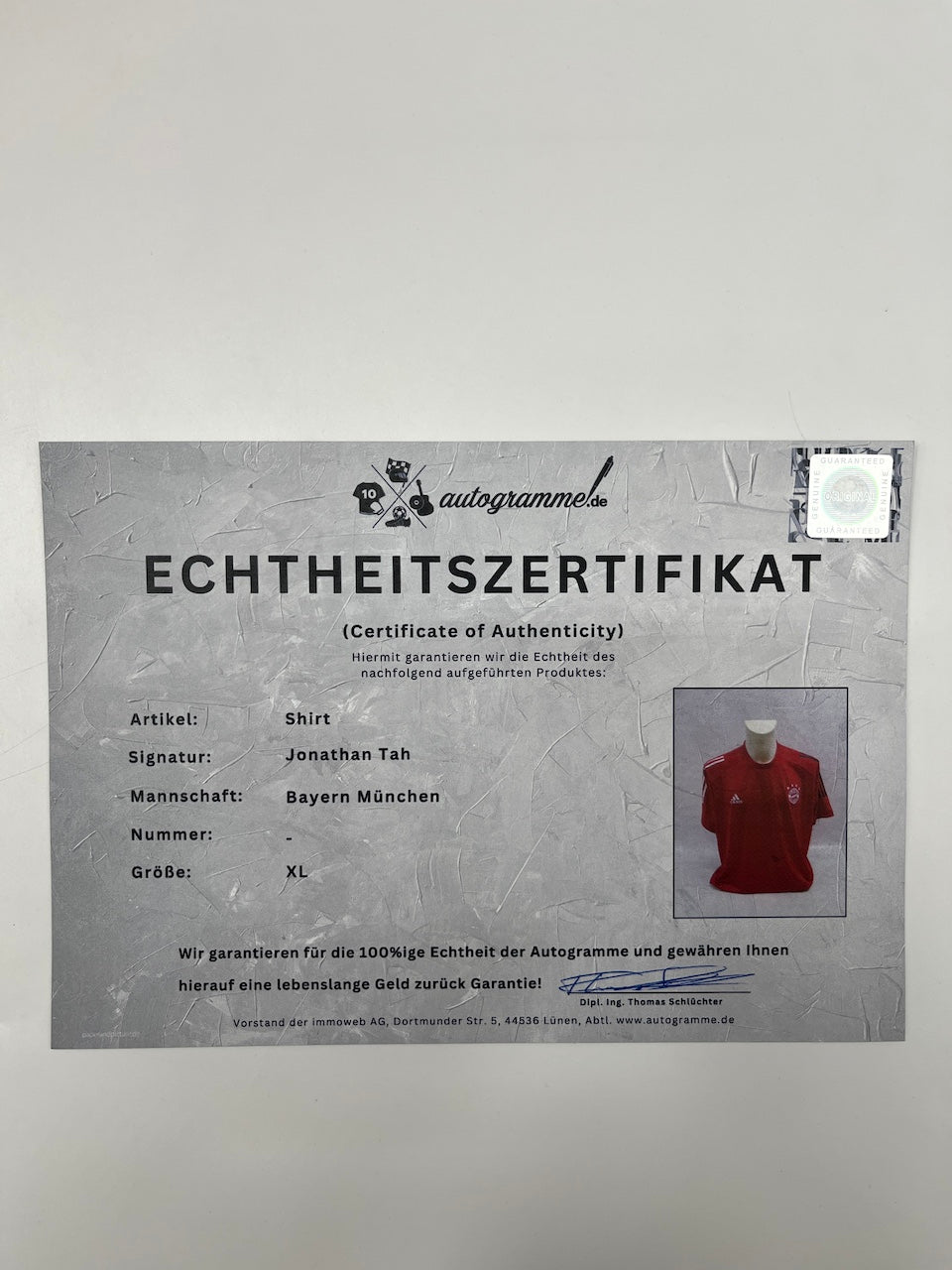 Bayern München Shirt Jonathan Tah signiert FCB Adidas XL