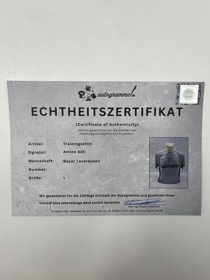 Bayer Leverkusen training shirt signed by Amine Adli, Castore L