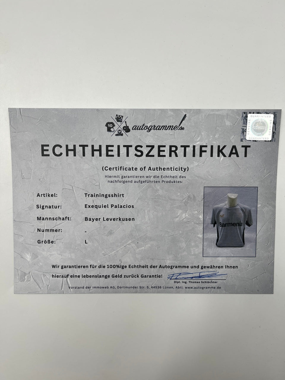Bayer Leverkusen Trainingsshirt Exequiel Palacios signiert Castore L