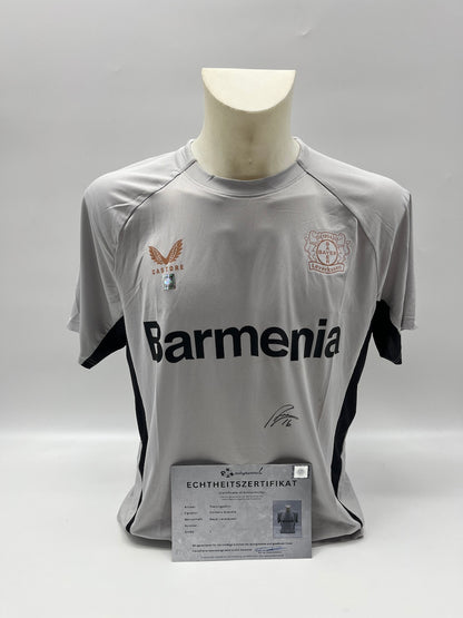 Bayer Leverkusen training shirt signed by Emiliano Buendia, Castore L