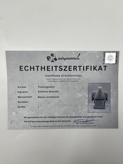 Bayer Leverkusen training shirt signed by Emiliano Buendia, Castore L