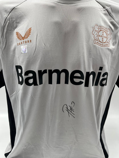 Bayer Leverkusen training shirt signed by Piero Hincapie, Castore L