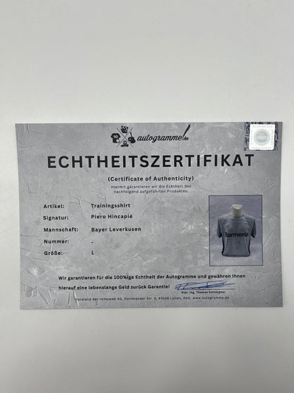 Bayer Leverkusen training shirt signed by Piero Hincapie, Castore L