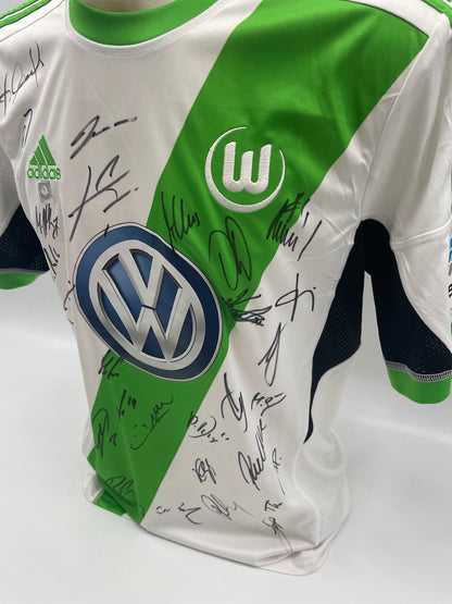 VfL Wolfsburg jersey 13/14 team signed autograph adidas coa m