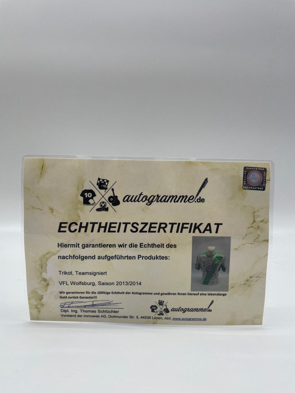 VfL Wolfsburg jersey 13/14 team signed autograph adidas coa m