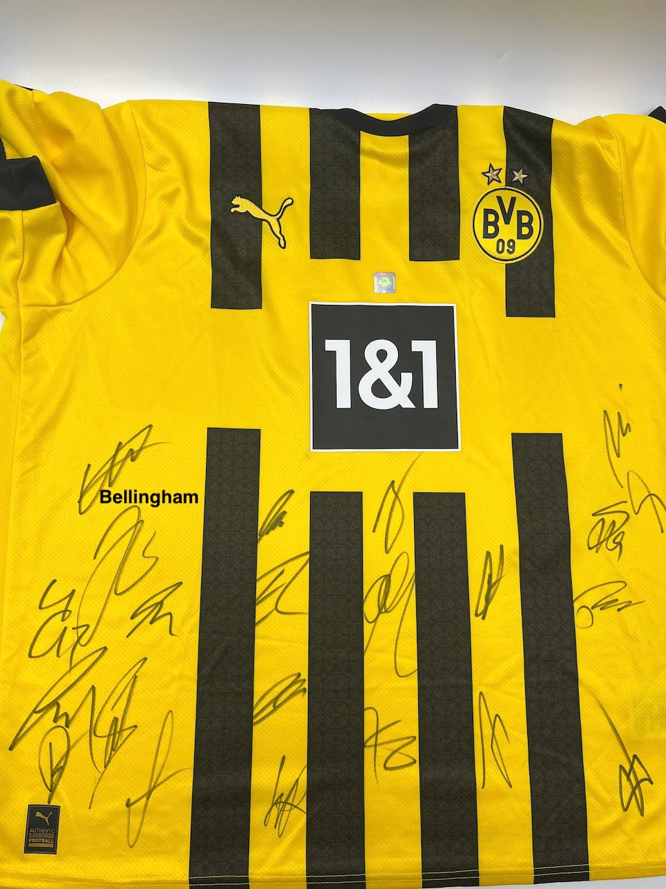 BVB jersey 2022/2023 team signed Borussia Dortmund COA Puma Bellingham XXL