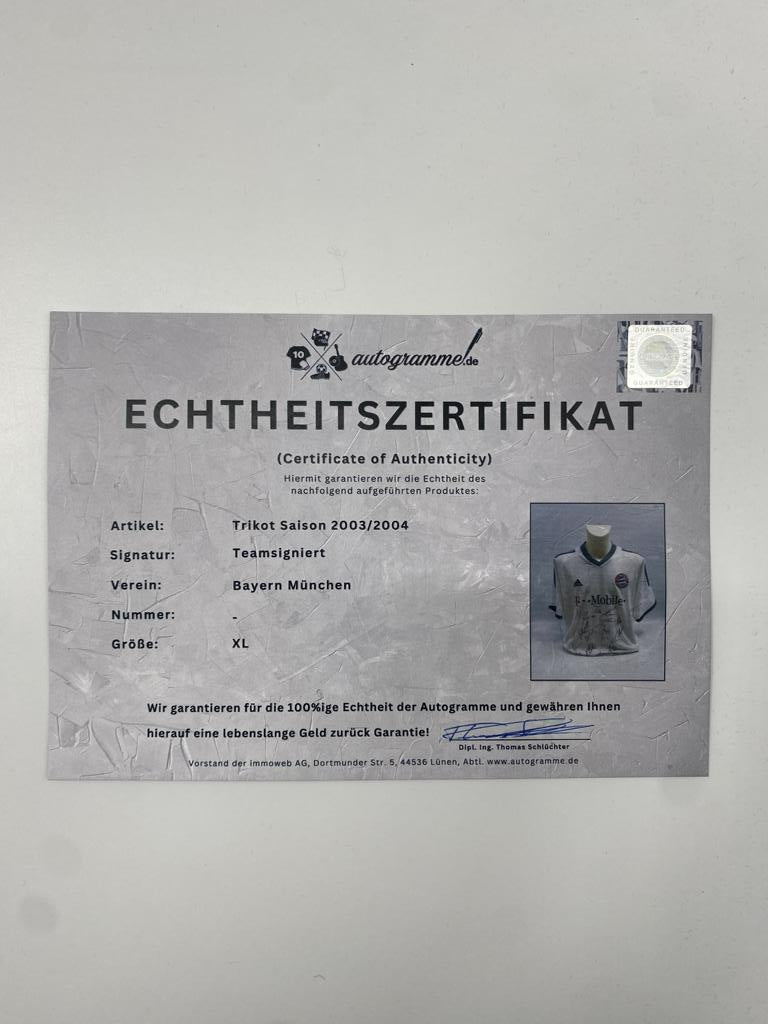 Bayern München Trikot 2003/2004 Teamsigniert Autogramm COA Adidas XL