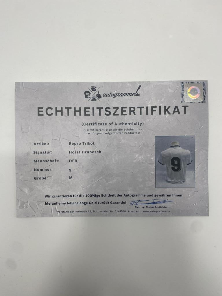 DFB jersey Horst Hrubesch signed Adidas COA Germany Autograph M