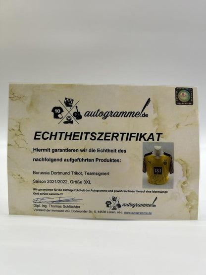 BVB Trikot 2021/2022 Teamsigniert Borussia Dortmund COA Neu Puma 3XL
