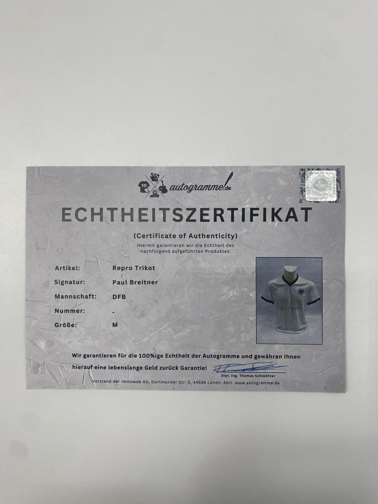 DFB Trikot Paul Breitner signiert Adidas COA Deutschland Autogramm M