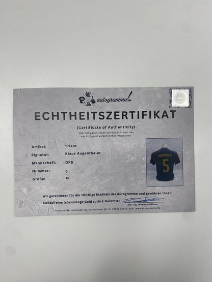 DFB Trikot Klaus Augenthaler signiert Adidas COA Deutschland Autogramm M