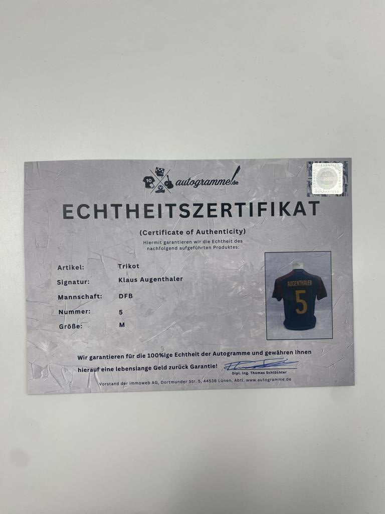 DFB Trikot Klaus Augenthaler signiert Adidas COA Deutschland Autogramm M