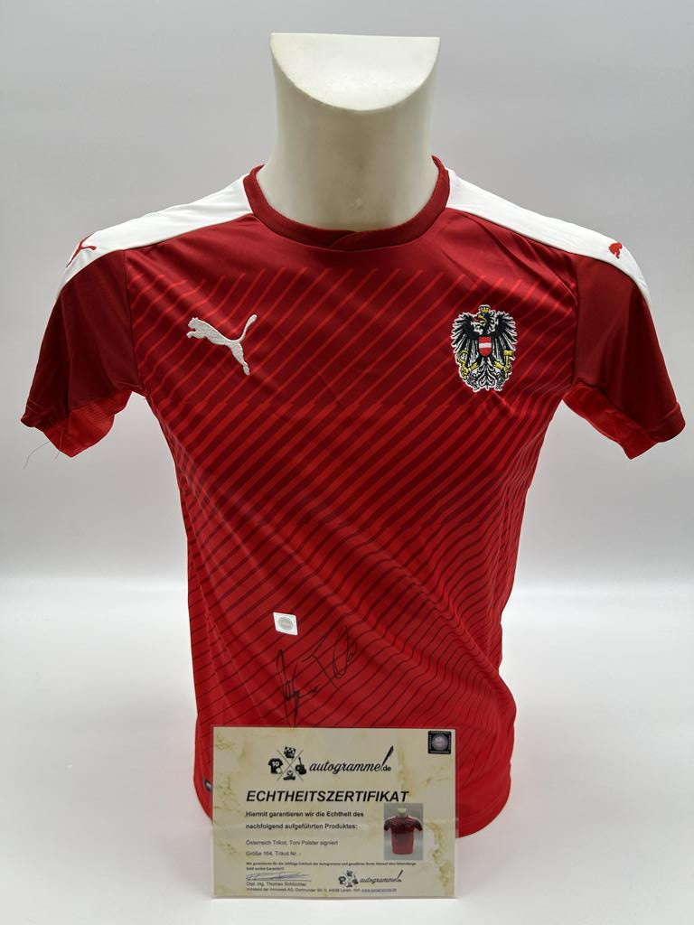 Österreich Trikot Toni Polster signiert Puma COA Autogramm Neu 164