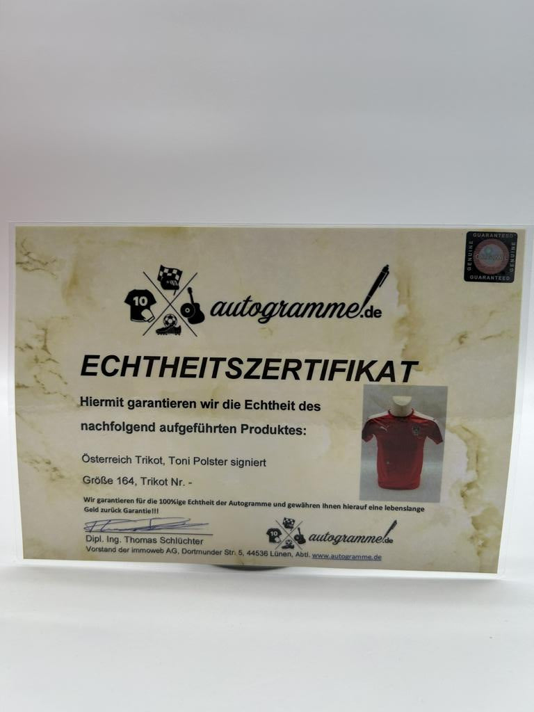 Österreich Trikot Toni Polster signiert Puma COA Autogramm Neu 164