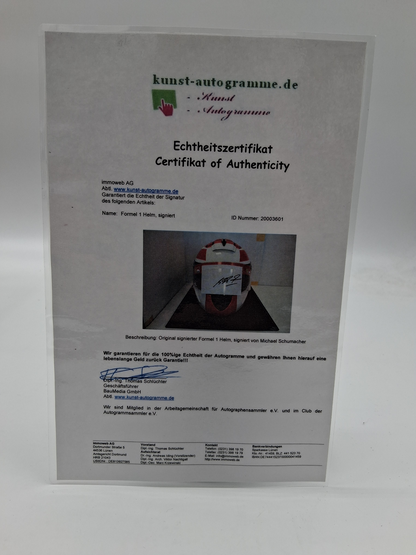 Michael Schumacher Formel 1 Replica Helm signiert in Vitrine Autogramm COA 1:1
