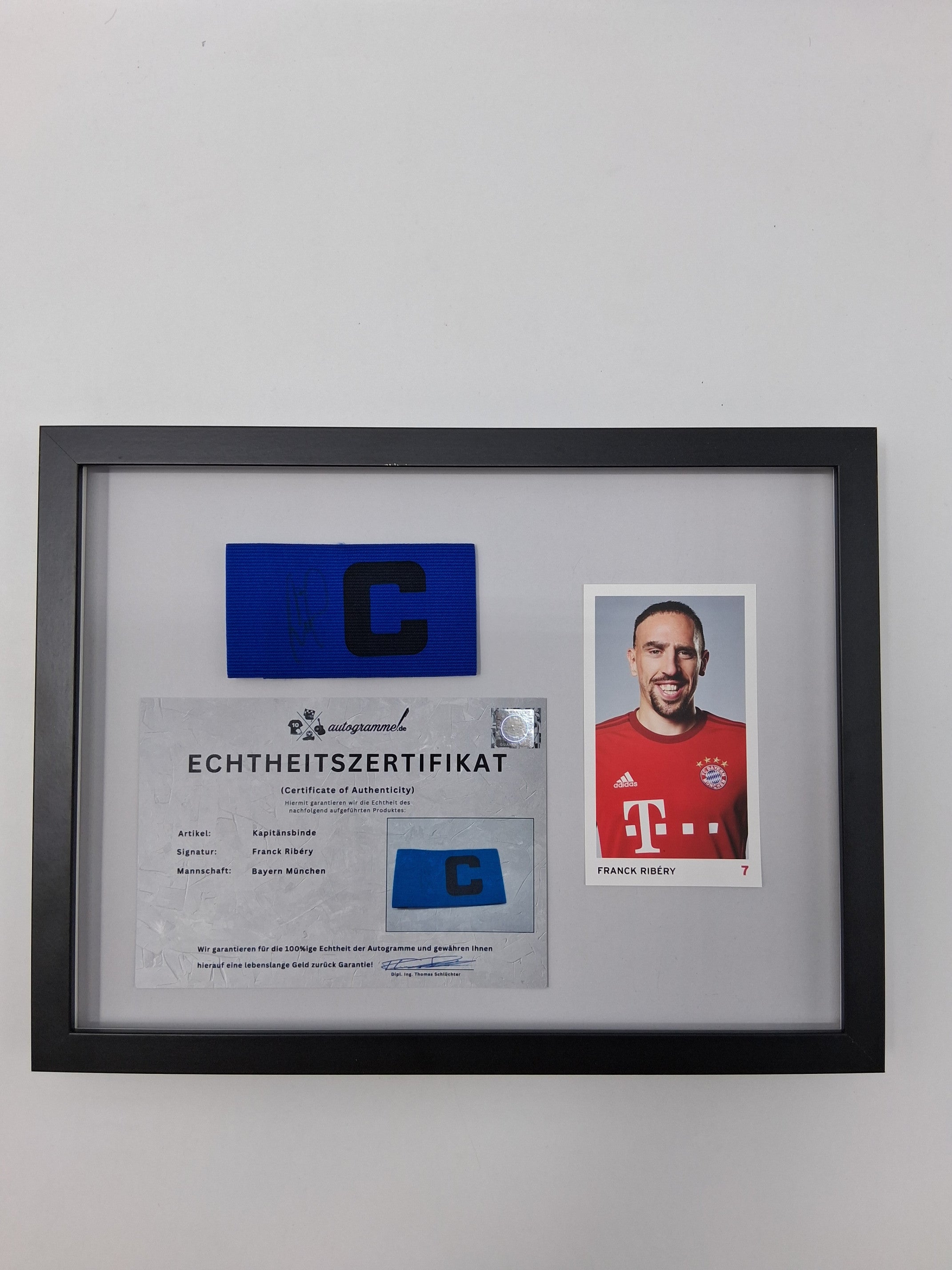 Kapitänsbinde Franck Ribéry signiert im Rahmen Bayern München Fußball Autogramm