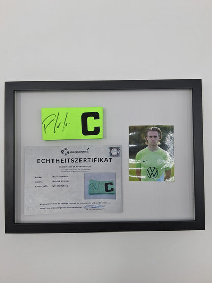 Kapitänsbinde Patrick Wimmer signiert im Rahmen Wolfsburg Autogramm COA
