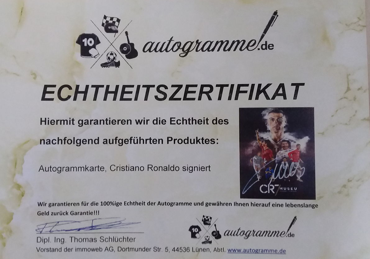 Autograph card Cristiano Ronaldo signed 15 x 10.5 cm Real Madrid Portugal