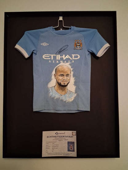 Manchester City Trikot Portrait Vincent Kompany hand painted and signed within the framework 146