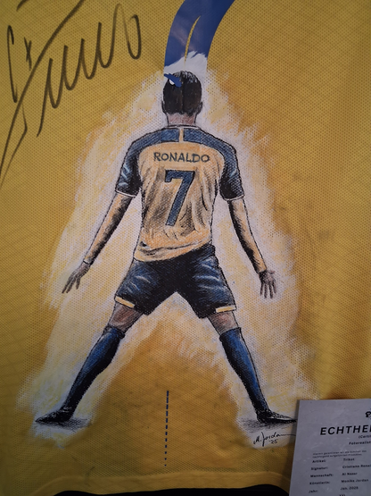Al Nassr jersey portrait ronaldo hand painted and signed in the framework of XXL