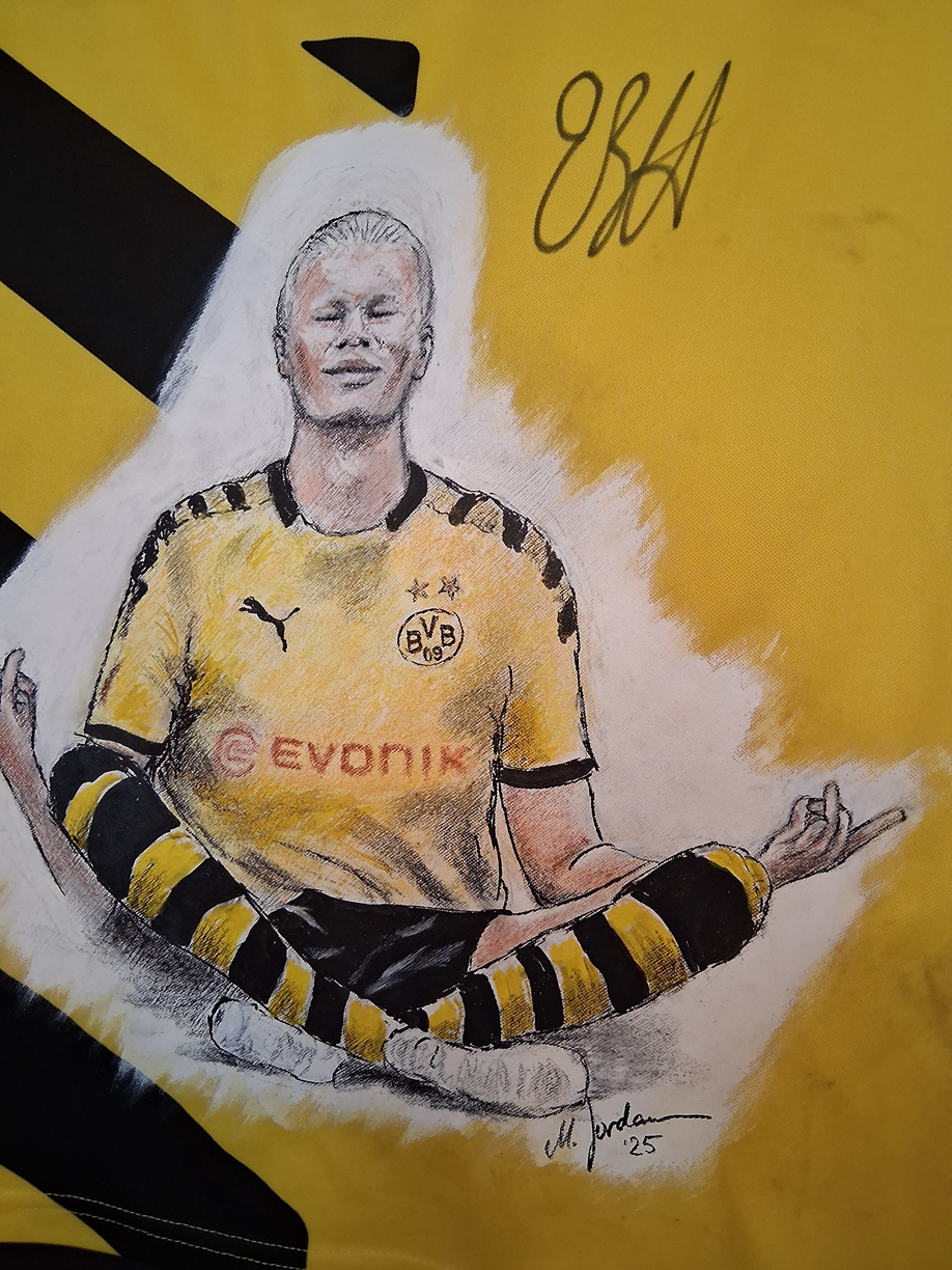 Borussia Dortmund Trikot Portrait Erling Haaland handgemalt und signiert Puma L