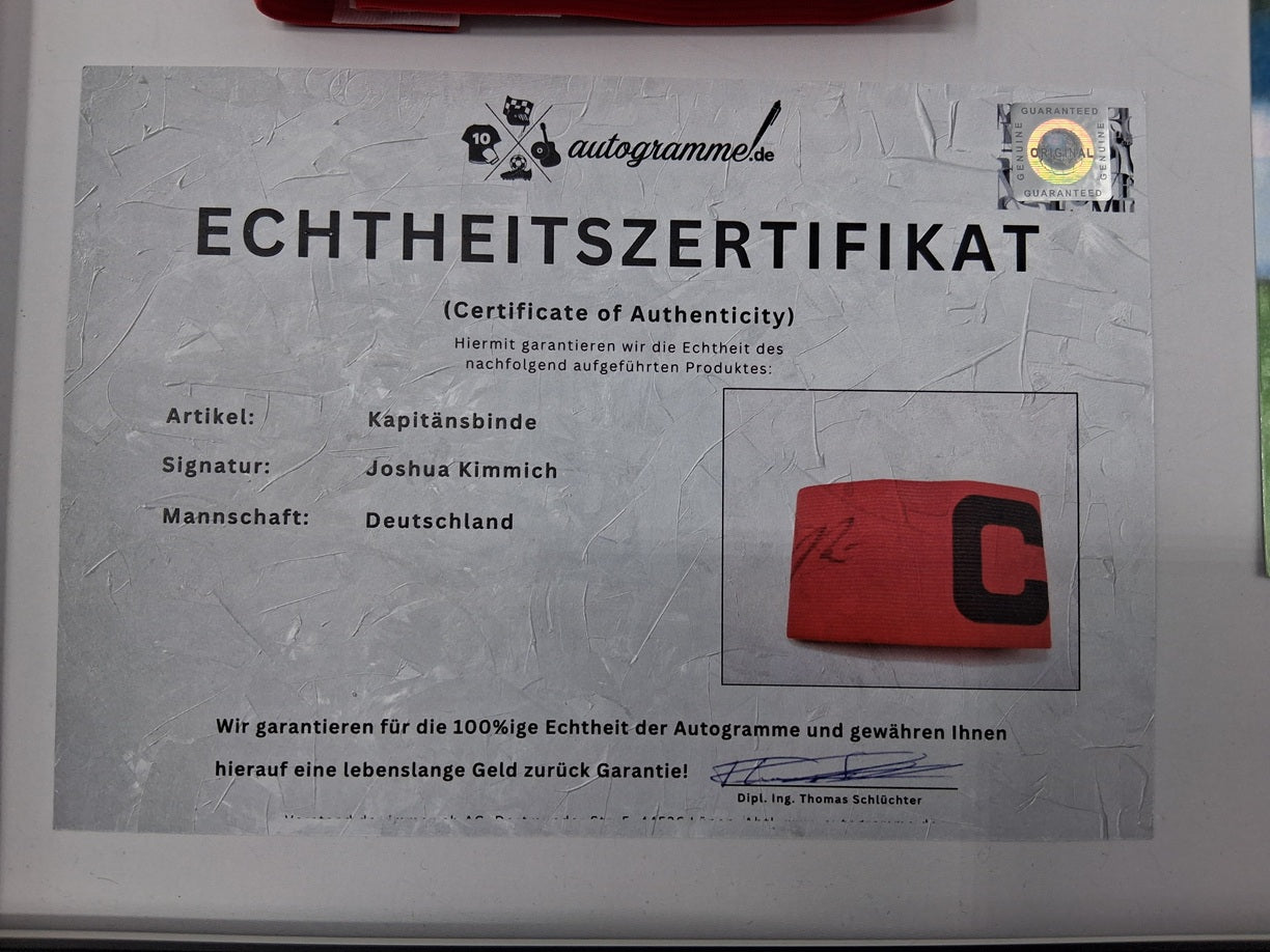 Kapitänsbinde Joshua Kimmich signiert im Rahmen Deutschland Autogramm COA