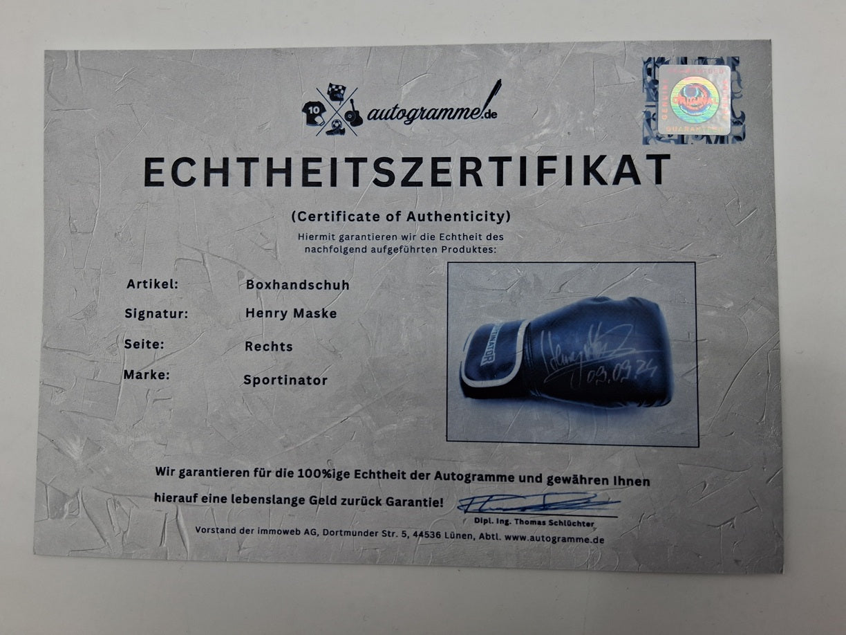 Boxhandschuh Henry Maske signiert Unterschrift Autogramm Boxen COA