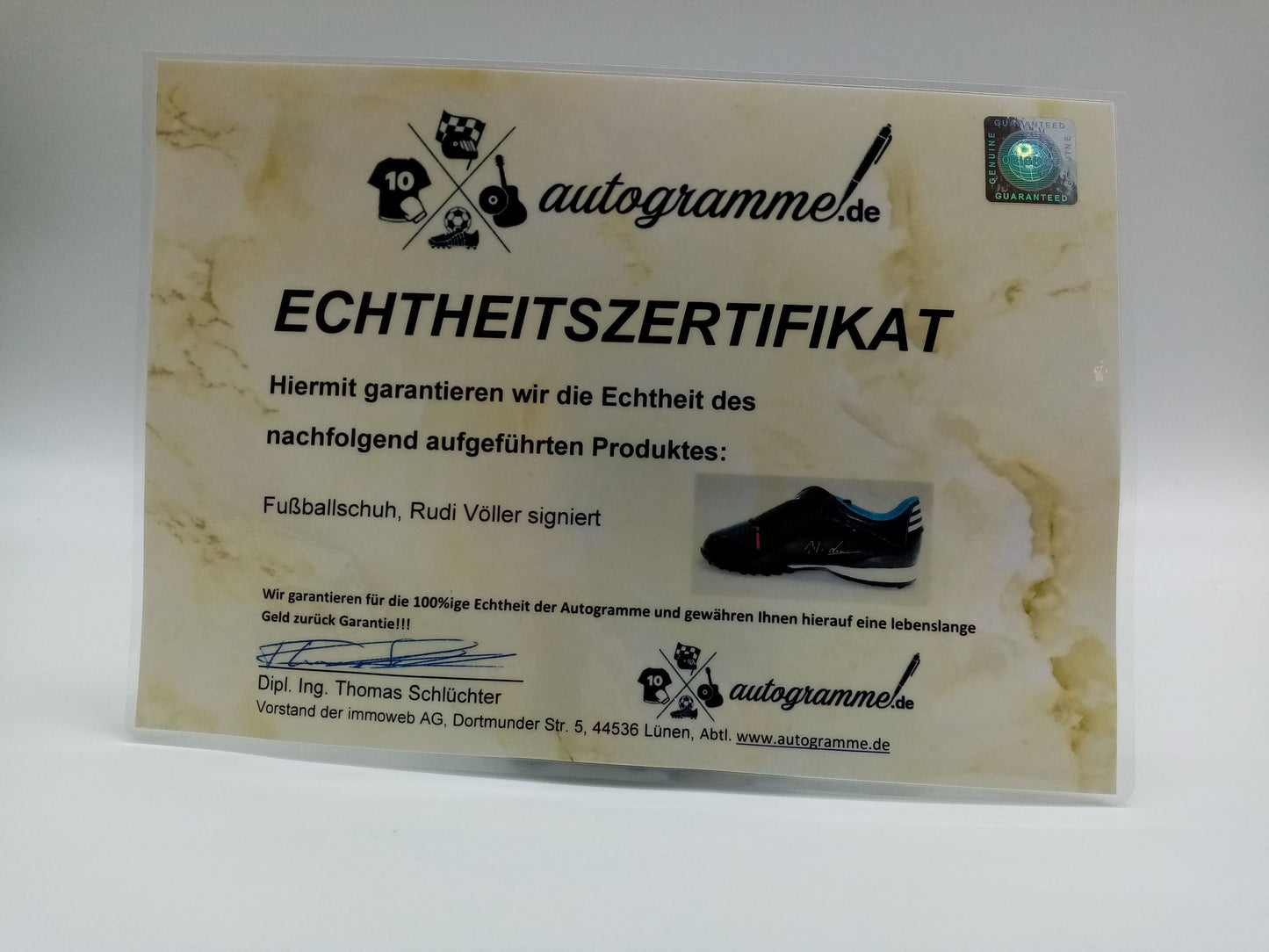 Fußballschuh Rudi Völler signiert Fußball Deutschland WM 1990 Adidas Neu