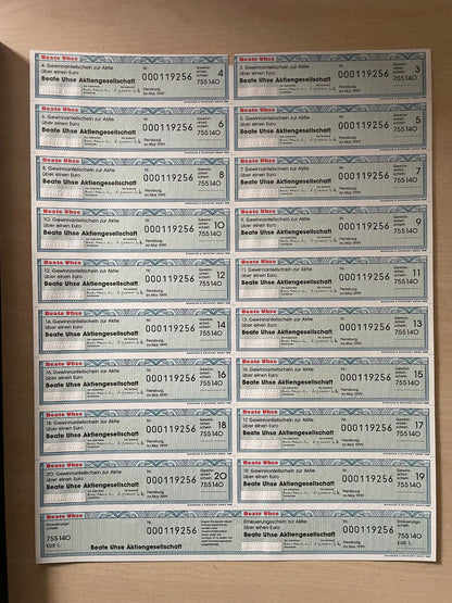 Original Beate Uhse Aktie, signiert und gerahmt - Autogramm Uhse und Lindemann