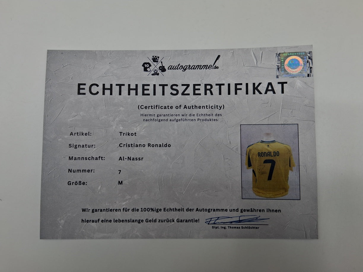 Al Nassr FC Trikot Cristiano Ronaldo signiert Autogramm COA Fußball M