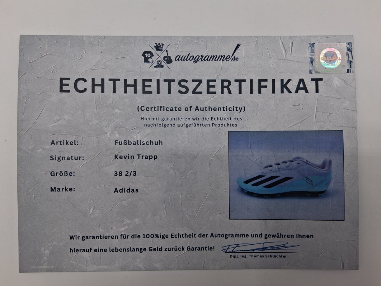 Football boots signed by Kevin Trapp, Bundesliga Adidas size 38 2/3